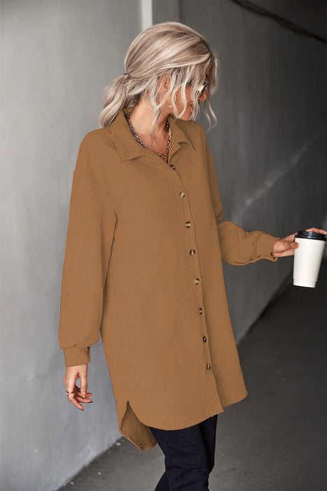 Autumn Women Clothing Buttons Irregular Asymmetric Shacket