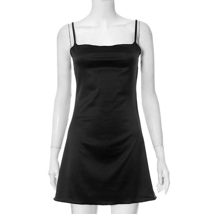 Women Autumn Winter Sleeveless Strap All Match Pure Sexy Dress