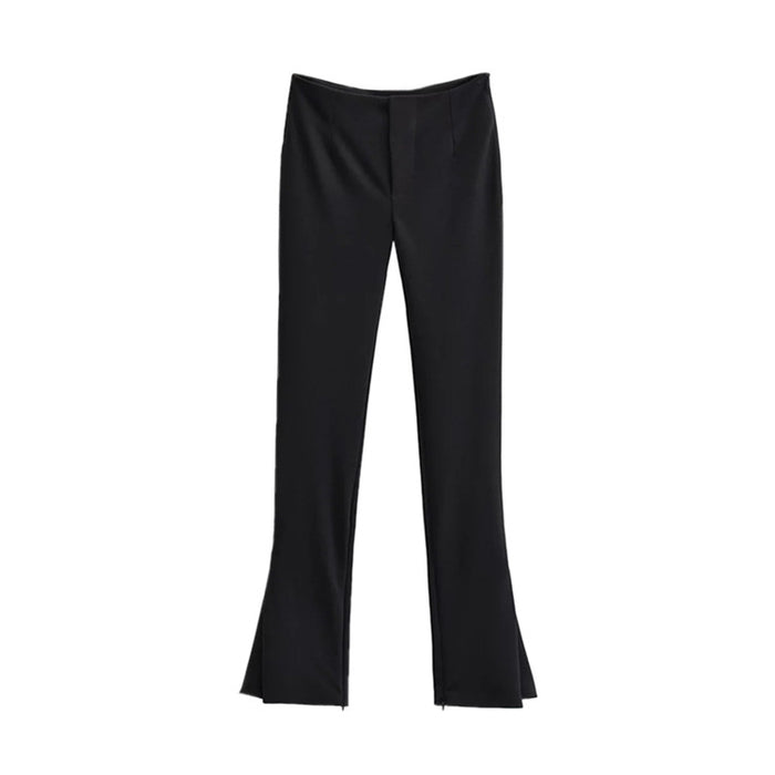 Solid Color High Waist Slim Fit Slimming Women Casual Pants Design Leg Zipper Slit Pleated  Pants