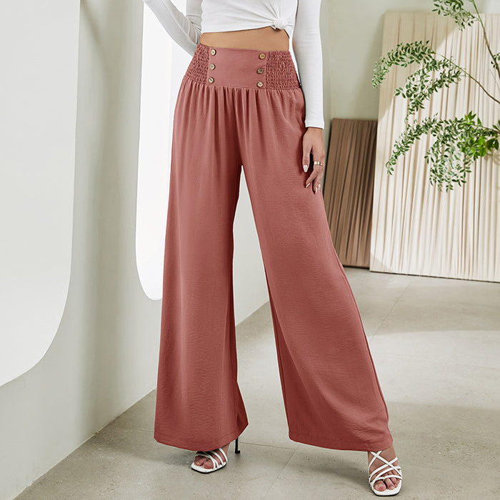 Autumn Elastic Waist High Waist Wide Leg Pants Casual Pants