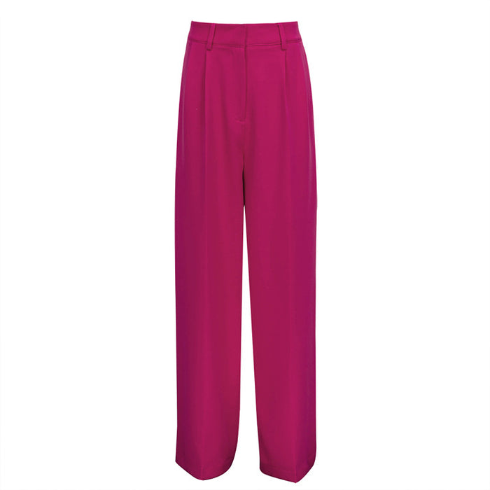 Spring Summer Pink Casual Wide-Leg Pants Women High Waist Drooping Straight Loose Trousers