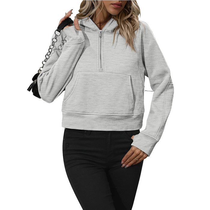 Ladies Half Zip Pullover Sweatshirt Short Chic Sweatshirt