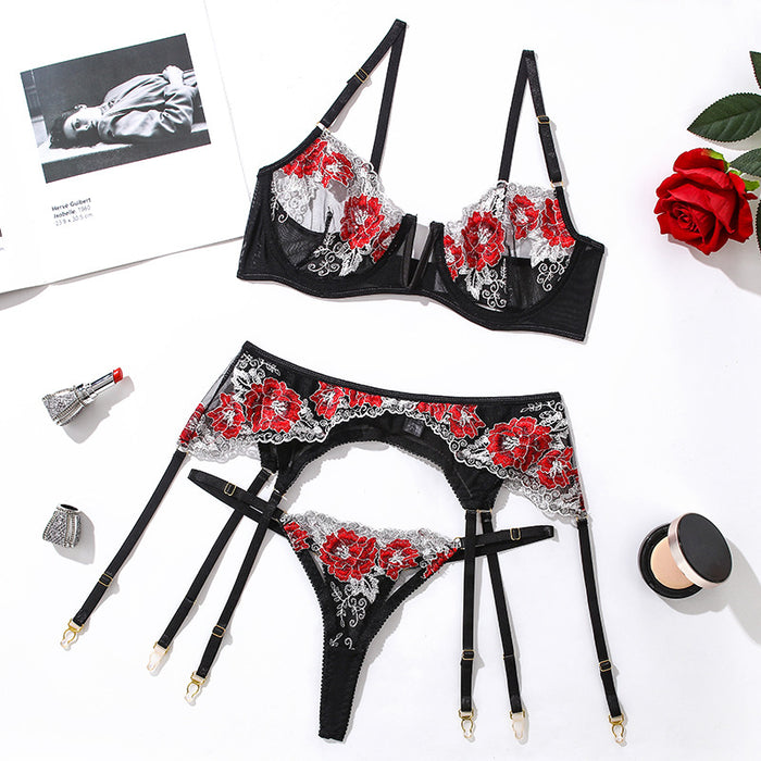 Clothing Embroidery Lace Trimmed Bra Underwear Body Shaping Two Piece Suits