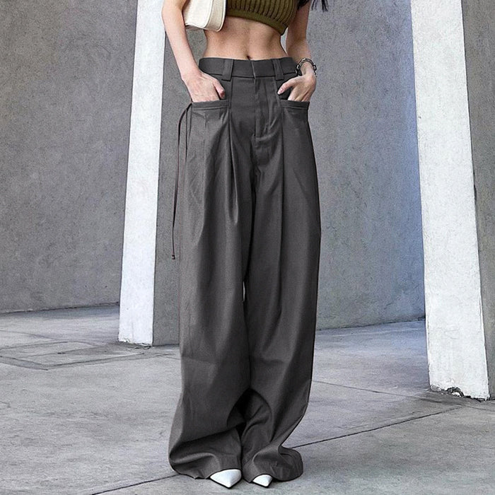 Summer sexy Retro Street Loose Low Waist Solid Color Woven Pants