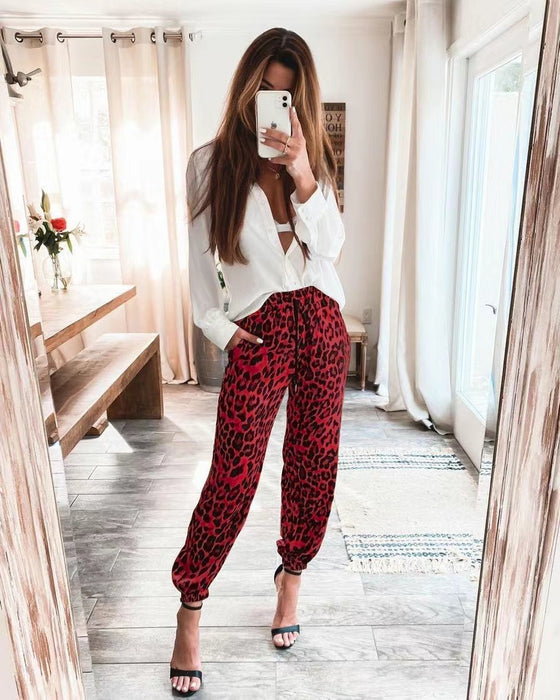 Summer New Trousers Fashion Casual Pants Leopard Print Forged Trousers Micro Elastic