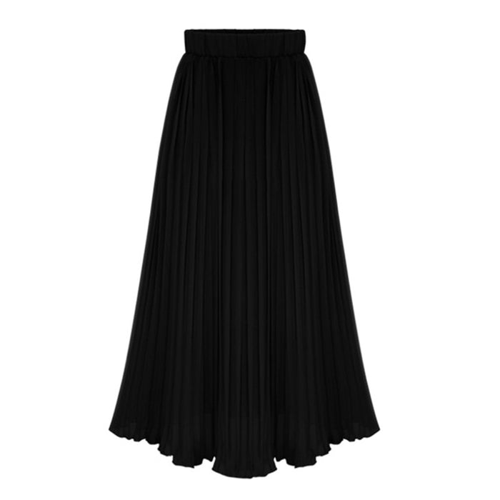 Casual Solid Color All-Matching Waist Chiffon Skirt Autumn Winter A- line Skirt Pleated Skirt