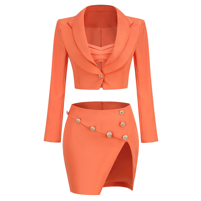 Sexy Collar Clinch Small Suit Skirt Set