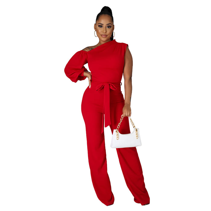 Women Wear  Solid Color One-Shoulder Women  Wide Leg  Women Jumpsuit