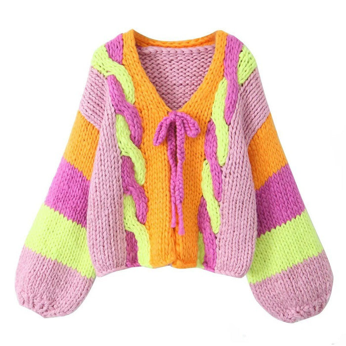 Autumn Women Handmade Color Knitted Cardigan Sweater Coat