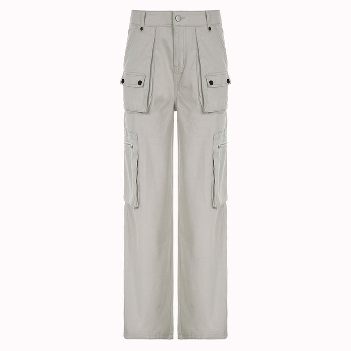 Street Shooting Handsome Multi Pocket Cargo Pants Women Neutral Loose Drooping Wide Leg Pants Mop Denim Trousers