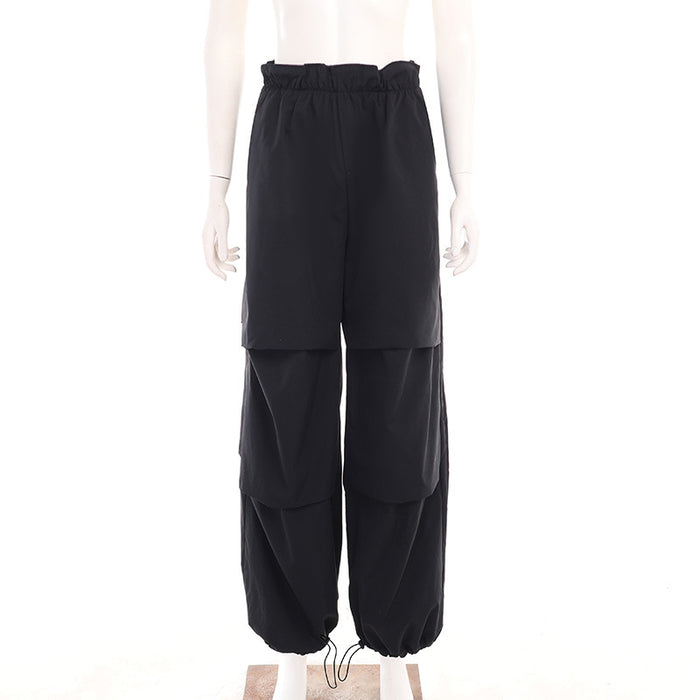 High Waist Drawstring Straight Simple Overalls Summer Street Solid Color All Matching Casual Trousers