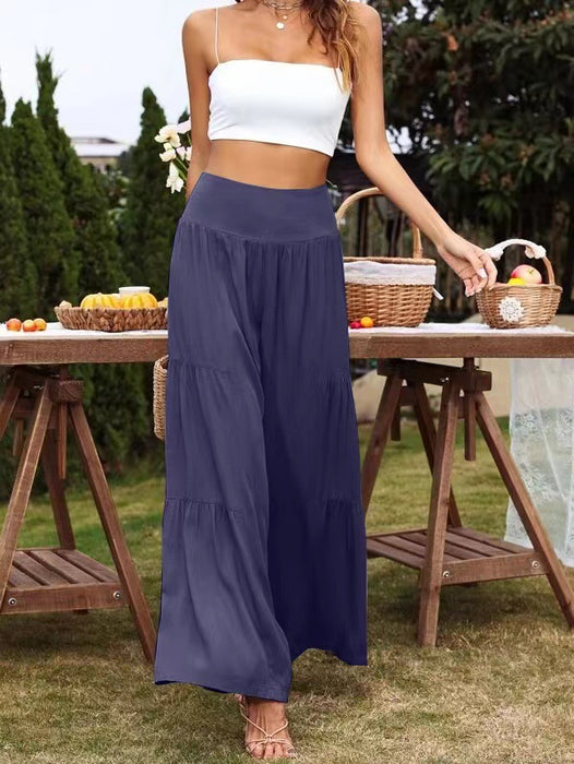 Spot Goods Summer Casual Wide Leg Cotton Linen Popular High Waist Loose Pants Women Pants