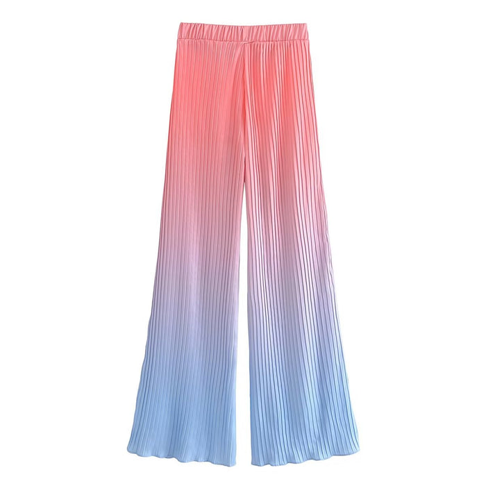 Early Autumn Gradient Pleated Design Satin Work Pant Urban Casual Women Pants High Waist Figure Mopping Pants