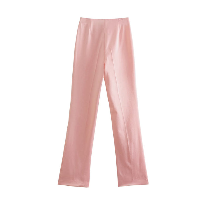 Summer Silk Satin Texture Bell-Bottom Pants Women Casual Trousers