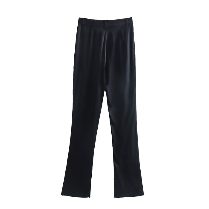 Solid Color High Waist Slim Fit Slimming Women Casual Pants Design Leg Zipper Slit Pleated  Pants