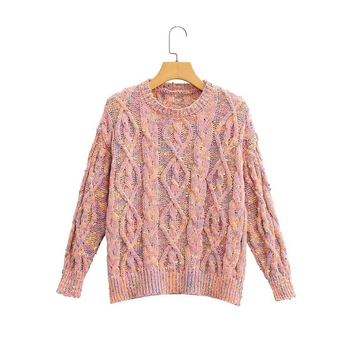 Loose Women Knitting Sweater Autumn Retro Colorful Pullover Top