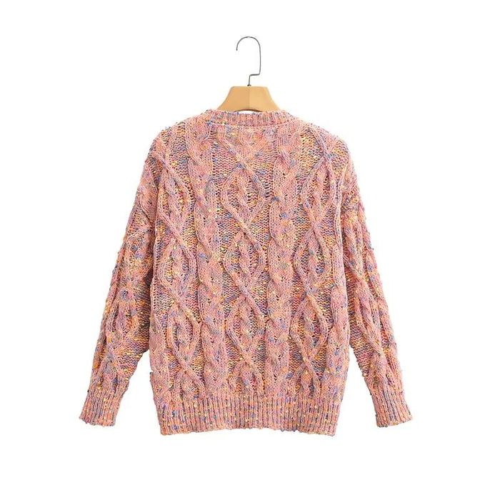 Loose Women Knitting Sweater Autumn Retro Colorful Pullover Top