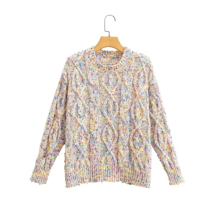 Loose Women Knitting Sweater Autumn Retro Colorful Pullover Top