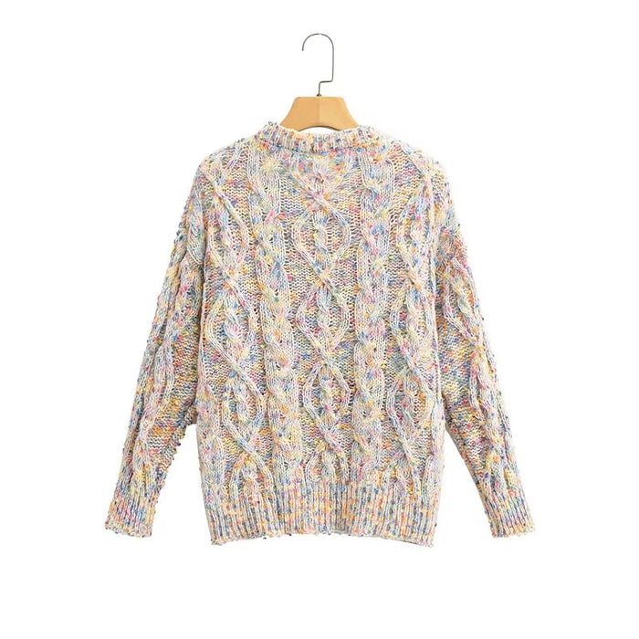 Loose Women Knitting Sweater Autumn Retro Colorful Pullover Top