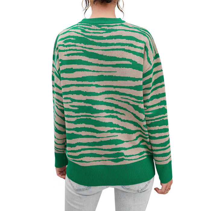 Spring Polo Collar Stripes Contrast Color Sweater Slimming Fashionable Pullover Base Knitwear