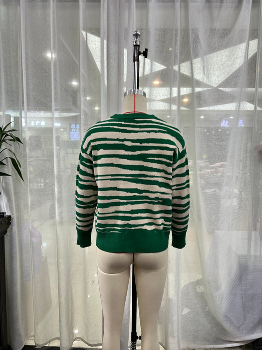 Spring Polo Collar Stripes Contrast Color Sweater Slimming Fashionable Pullover Base Knitwear