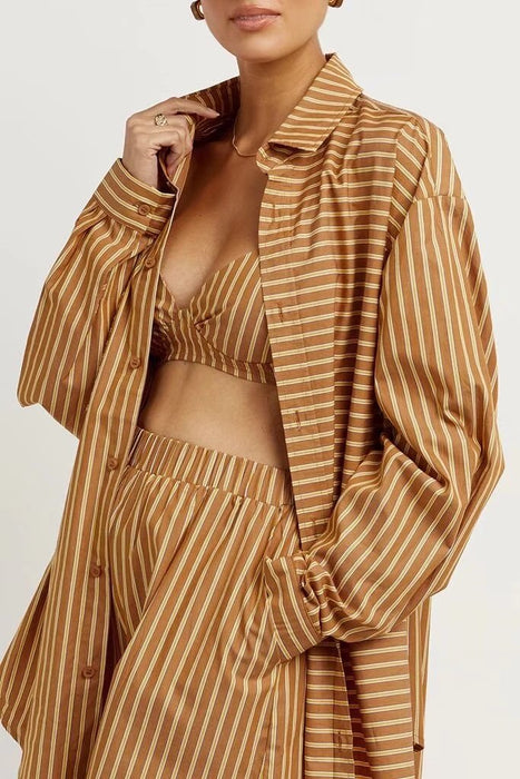 Summer Wind Women Long Sleeve Loose Striped Shirt