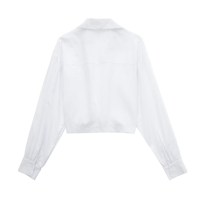 Summer Air Outlet Pocket Decoration Elastic Collared Twist Long Sleeve Shirt Top Women