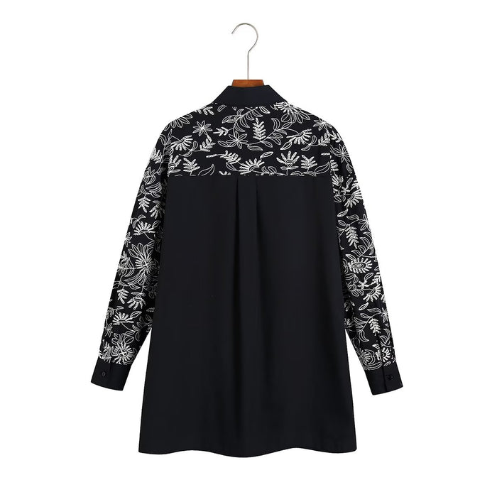 Ladies Embroidered Colorblock Loose Shirt