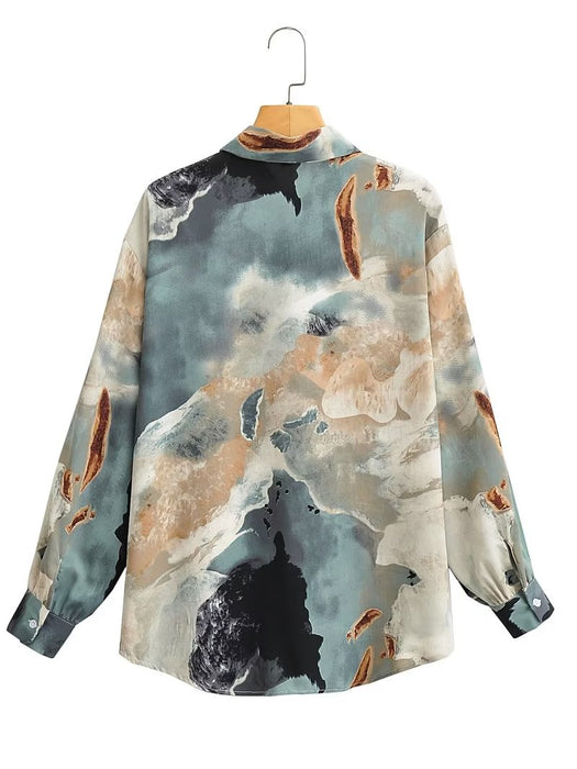 Early Autumn Retro Oil Painting Full Printed Long Sleeved Shirt Brand Loose Harajuku Laid Back Casual Shirt