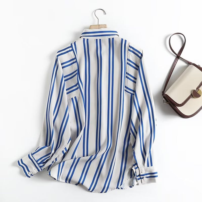 Summer Women Clothing Long Sleeve Double Striped Shirt