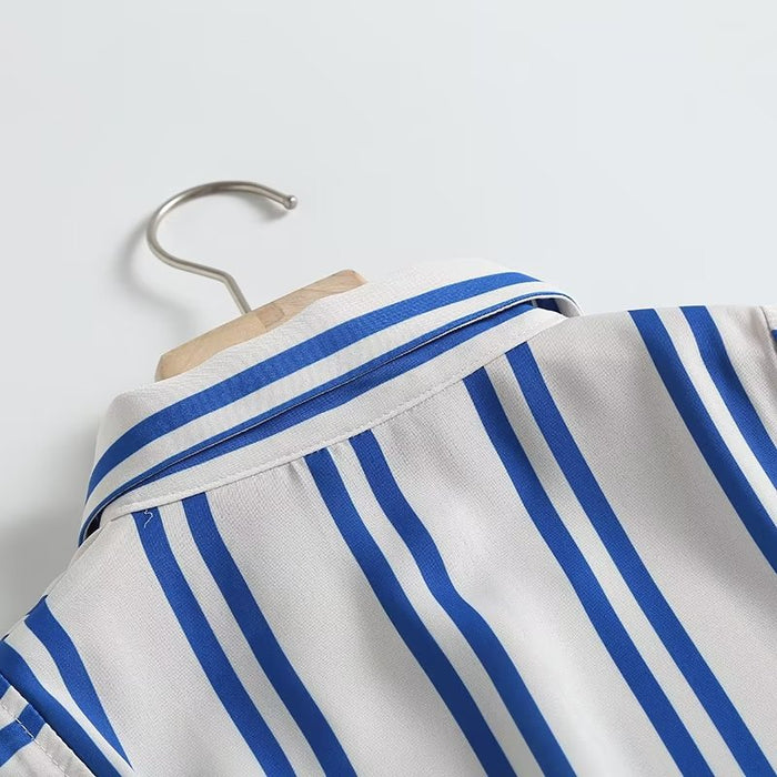 Summer Women Clothing Long Sleeve Double Striped Shirt