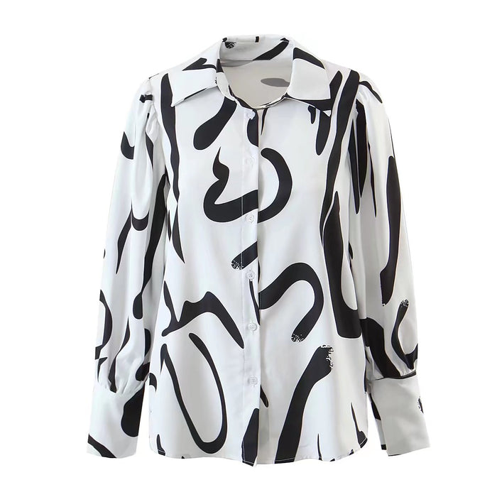 Young Graffiti Printing Shirt Women Spring Loose Plus Size Korean Long Sleeve Shirt