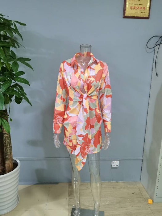 Sexy Women Wear Digital Printing Series Button Long Sleeve Shirt Dress