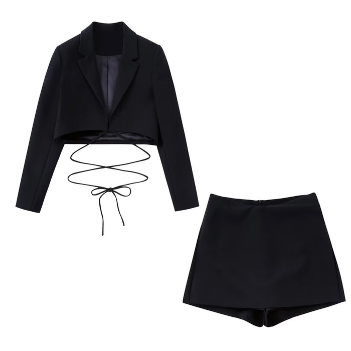 Bowknot Decoration Short Blazer Suit Set Mid Length Pantskirt