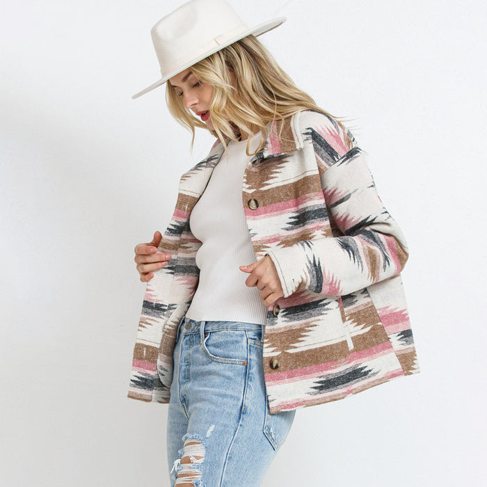 Autumn Winter Popular Women Woolen Jacket Aztec Coat