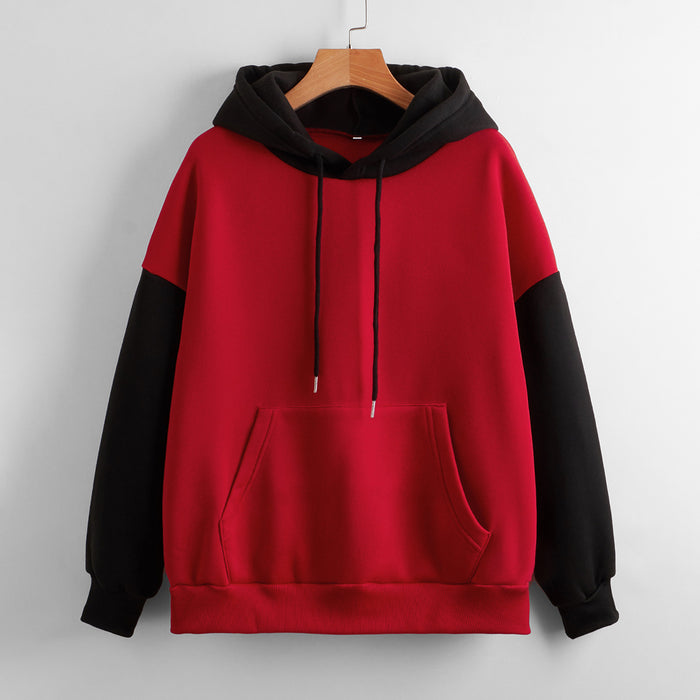 Fleece Lined Thickened Hooded Color Matching Hoodie Women Fashionable Autumn Winter Korean Contrast Color Delivery