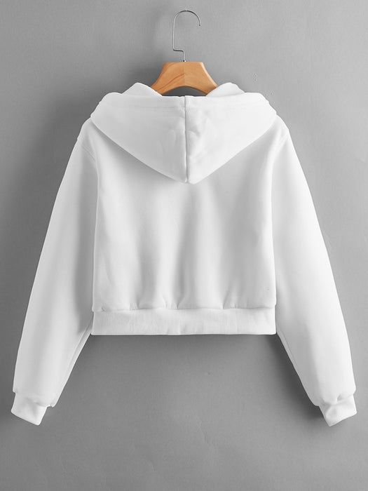 Autumn Street Hipster Hooded Short Cotton White round Neck Cute Solid Color Pullover Hoodie