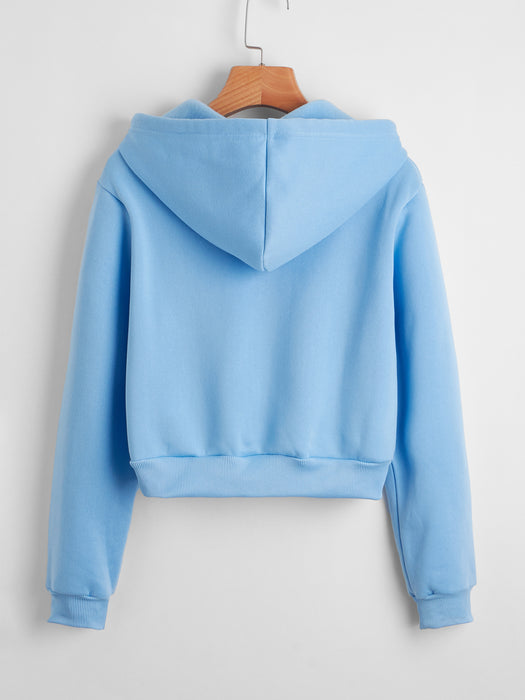 Autumn Street Hipster Hooded Short Cotton White round Neck Cute Solid Color Pullover Hoodie