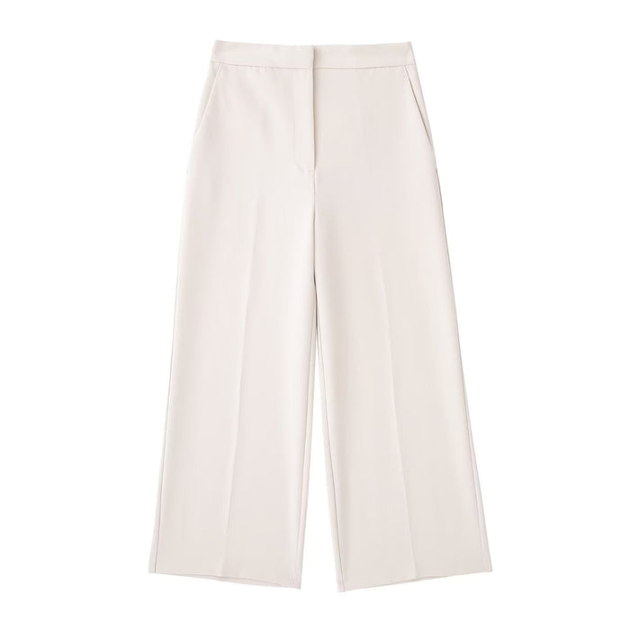 Summer High Waist Solid Color Work Pant Draping Effect Straight Leg Pants Casual Pants