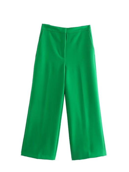 Summer High Waist Solid Color Work Pant Draping Effect Straight Leg Pants Casual Pants