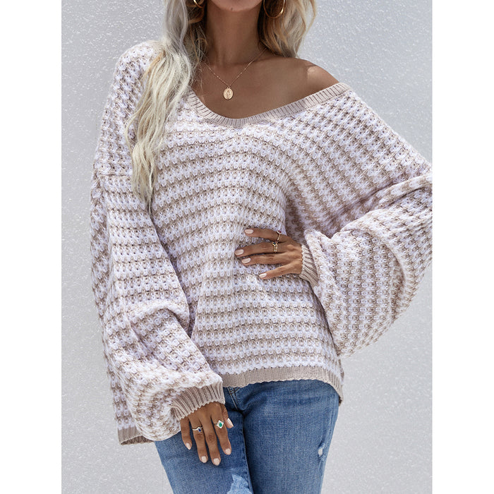 Autumn Winter Pullover Stripe Women Knitwear V neck Women Clothing Plus Size Sweater Women