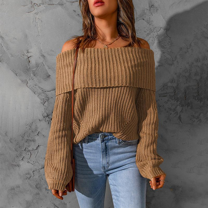 Winter Women Clothing off Shoulder Shoulder Baring Solid Color Loose Fitting Women Sweater for Women