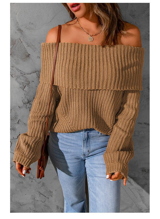 Winter Women Clothing off Shoulder Shoulder Baring Solid Color Loose Fitting Women Sweater for Women