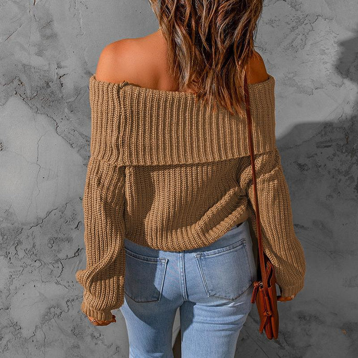 Winter Women Clothing off Shoulder Shoulder Baring Solid Color Loose Fitting Women Sweater for Women