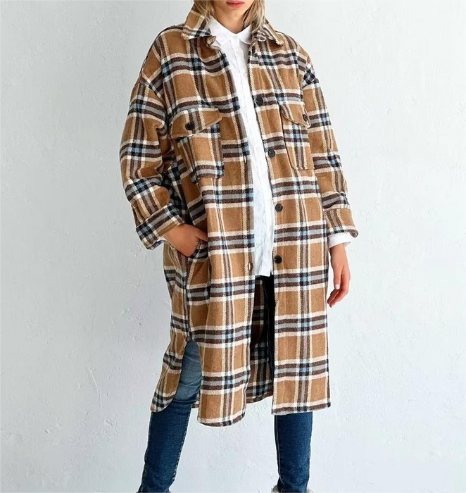 Ldle Plaid Shirt Women Autumn Graceful Fashionable Large Pocket Mid Length Coat  Top Trendy Outerwear