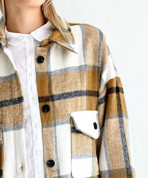 Women Casual Plaid Loose Long Sleeves Long Woolen Coat Overcoat