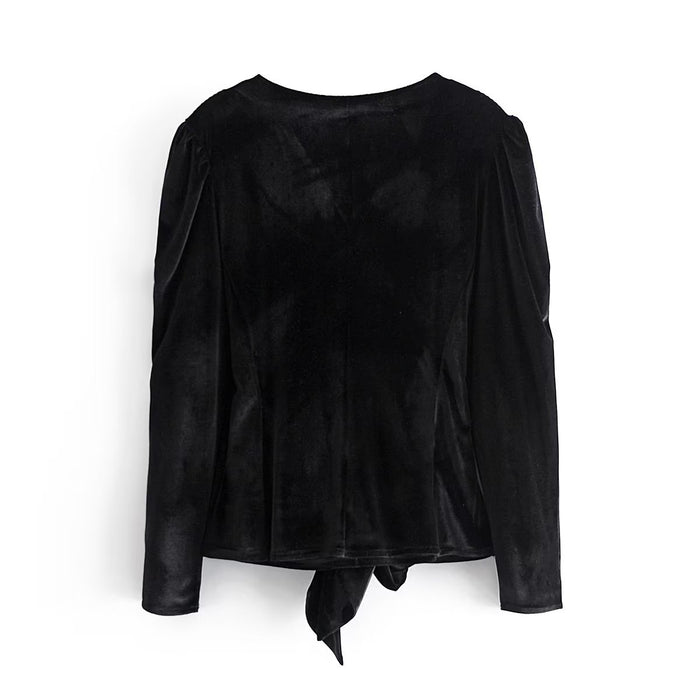 Fall Women Clothing Velvet Blouse Long Sleeve Shirt Women