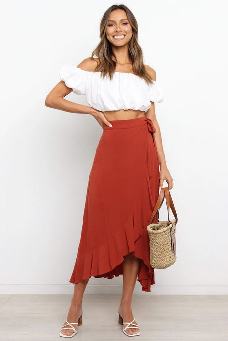 Summer Self-Tie Irregular Asymmetric Sheath Solid Skirt Women Clothing Skirt