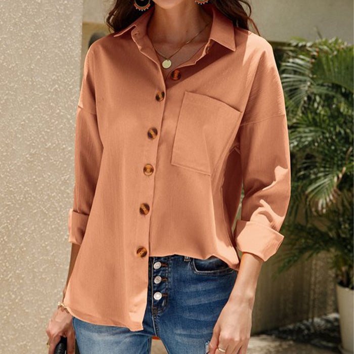 Fall Women Clothing Solid Color Casual Plus Size Long Sleeve Shirt Top Women