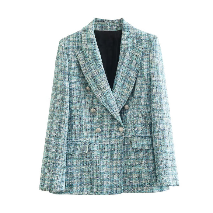 Autumn Women Textured Double Breasted Blazer